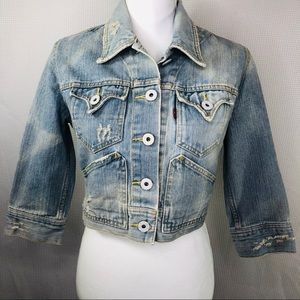 Levi’s Light Wash Distressed Crop Denim Jacket Med